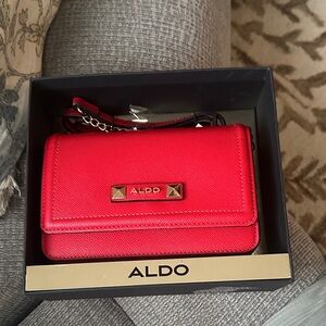 Aldo Vibrant Red Clutch with Gold Accents